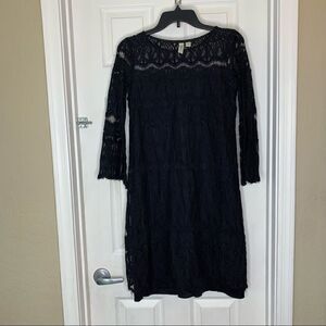 TACERA Black Lace Lined Short Shift Dress Size Small